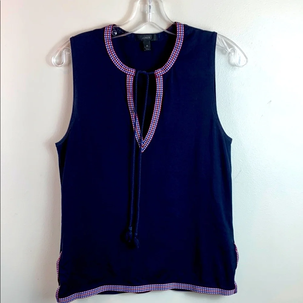 J. Crew Tassel Front V Neck Tank with Split Hemline
